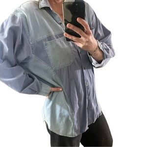 Vintage Partners Mervyns 90s chambray denim shirt Pocket Blue  Two Tone  Size L